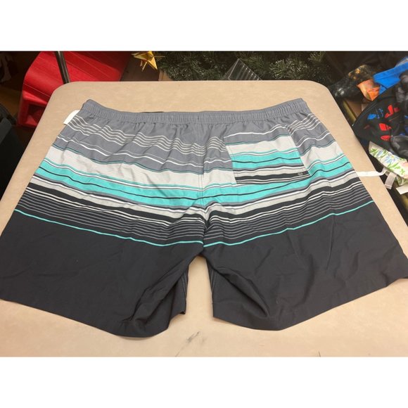 Men's Big & Tall 9" Striped Swim Shorts - Goodfellow & Co Charcoal Gray 3XL - Picture 7 of 8